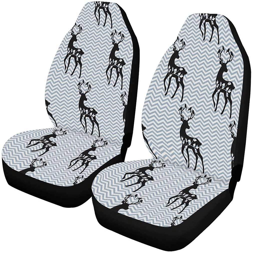 Set Of 2 Car Seat Covers Black Deer Universal Auto Front Seats Protector Fits For Car，suv Sedan，truck D---44595