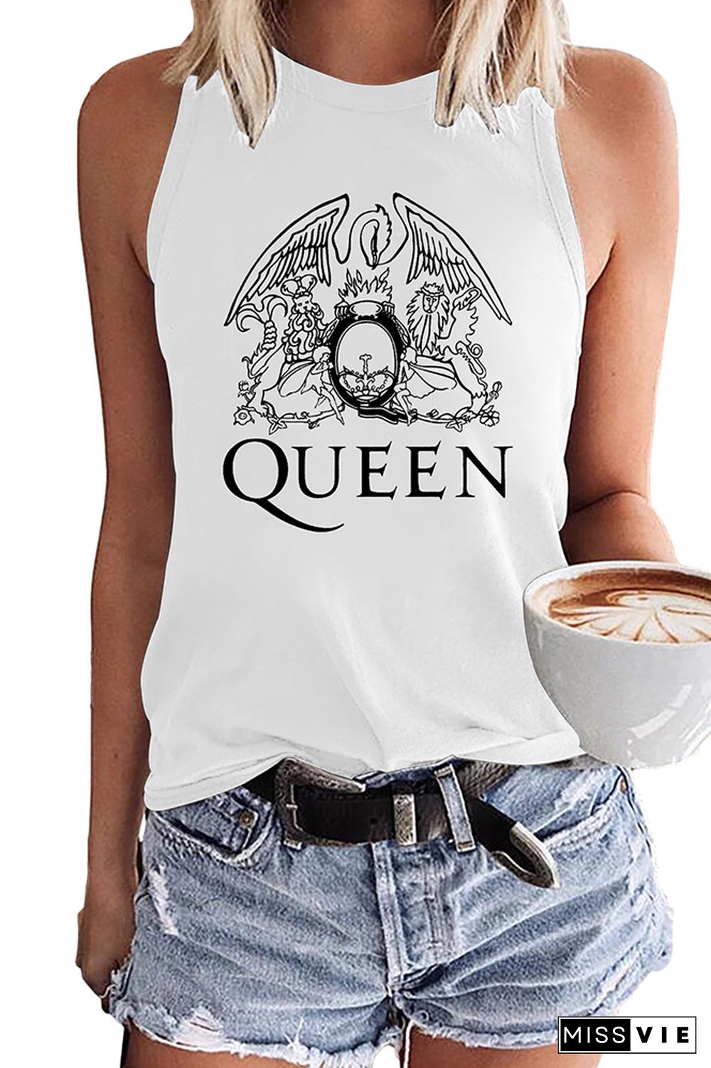 Queen Print Sleeveless Graphic Tank Top