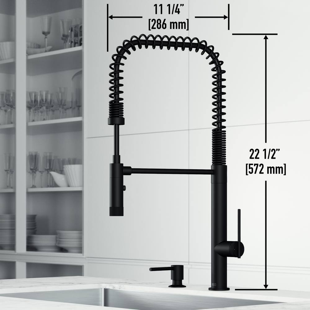 VIGO Sterling Single Handle Pull-Down Sprayer Kitchen Faucet Set with Soap Dispenser in Matte Black VG02037MBK2