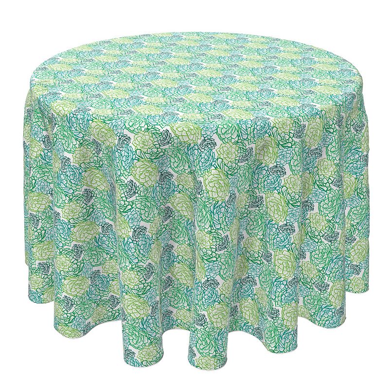 Round Tablecloth， 100% Cotton， 60 Round， Stenciled Green Succulents