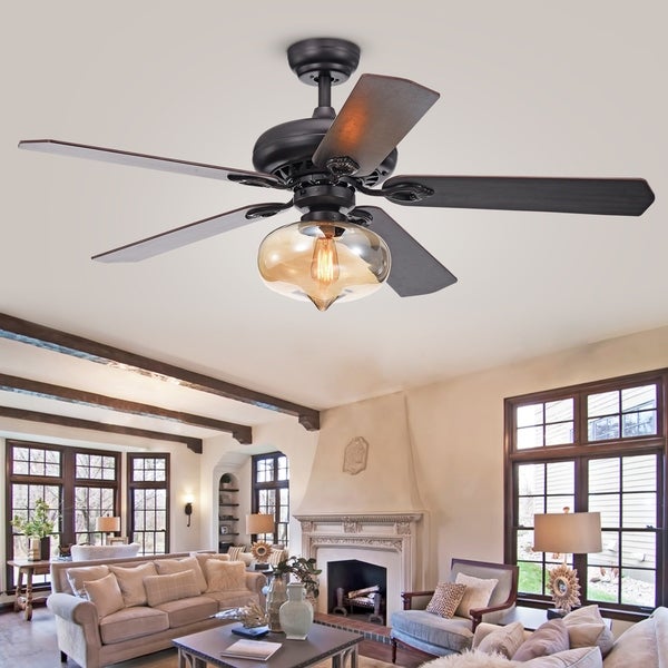 Figuera 52-Inch 5-Blade Antique Black Lighted Ceiling Fans w/ Clear Amber Glass Shade (Remote Controlledand2 Color Option Blades) Shopping - The Best Deals on Ceiling Fans | 28327810