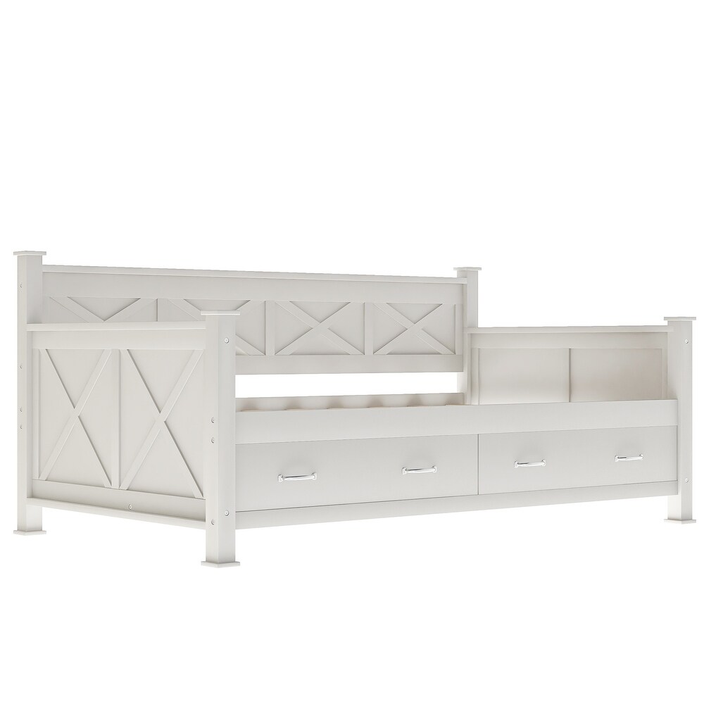 Twin Size Daybed with 2 Large Drawers  X shaped Frame