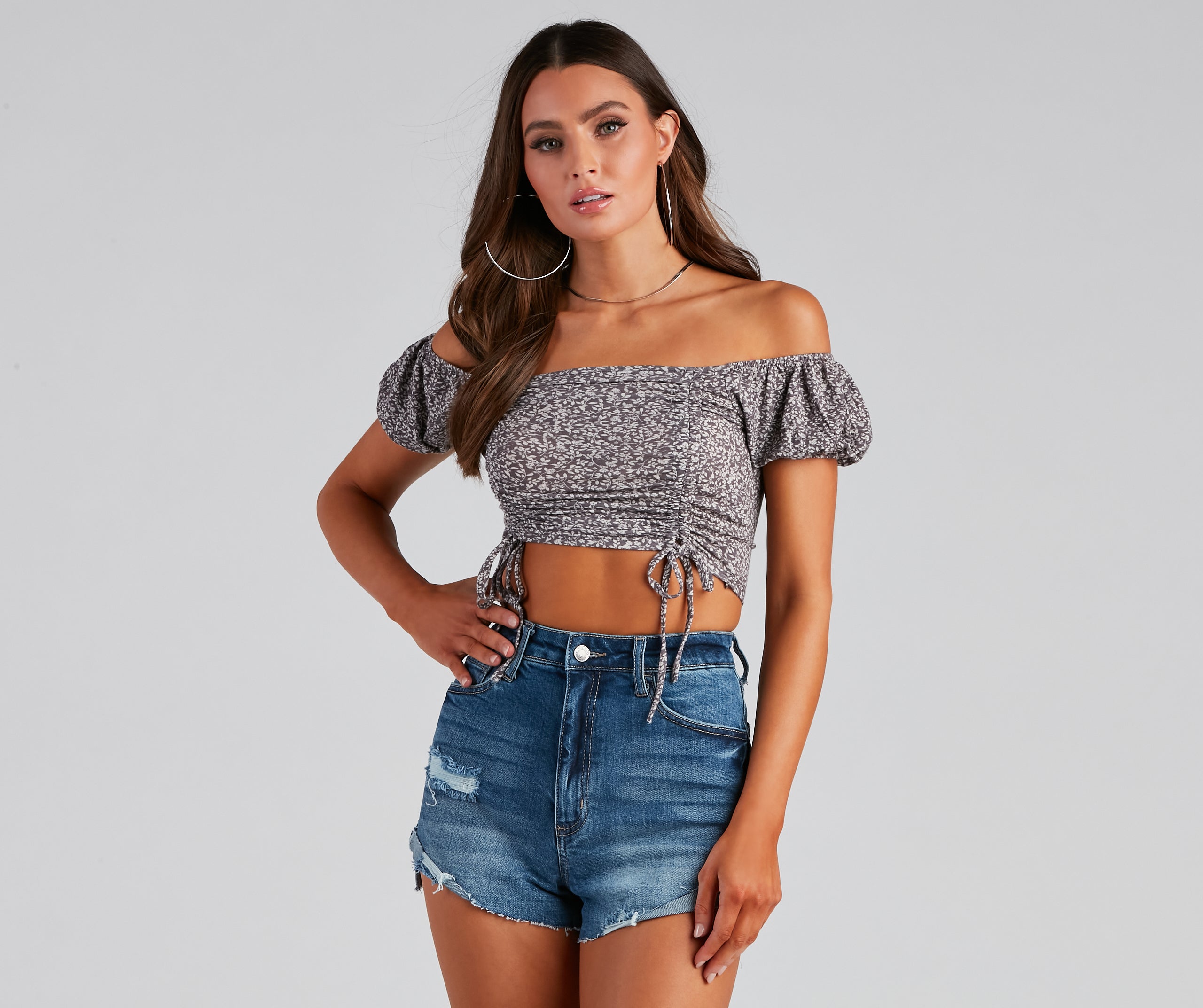 Ditsy Floral Off-Shoulder Crop Top