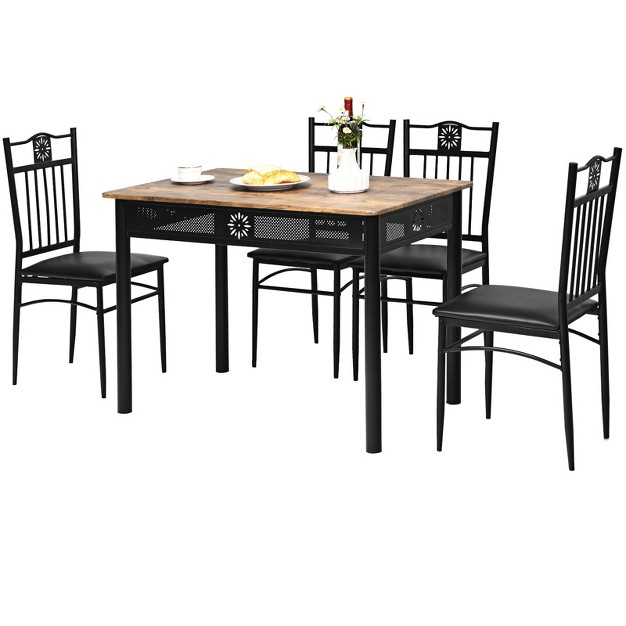 Tangkula 5 Piece Dining Set Wood Metal Table And Chairs Kitchen Furniture Black