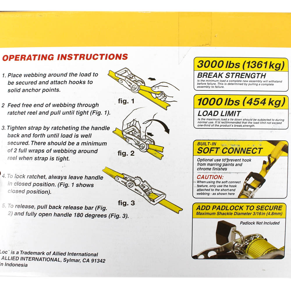 CargoLoc Ratchet Tie Downs 89994 4 Pc. 1-1/2" x 12' XLGRIP x 3,000 lbs - J-Hooks