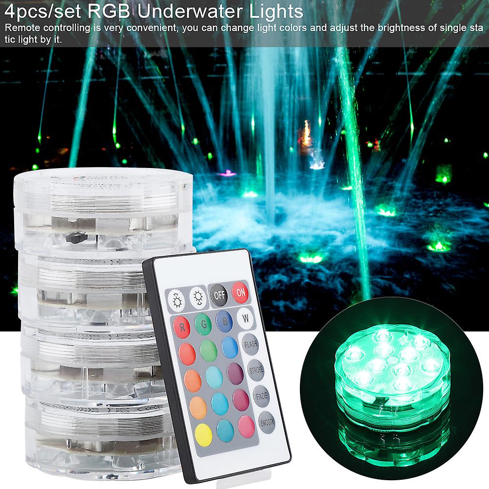 4pcs/Set LED RGB Lights Waterproof Remote Control Underwater Lamp Wedding Party Vase Decor