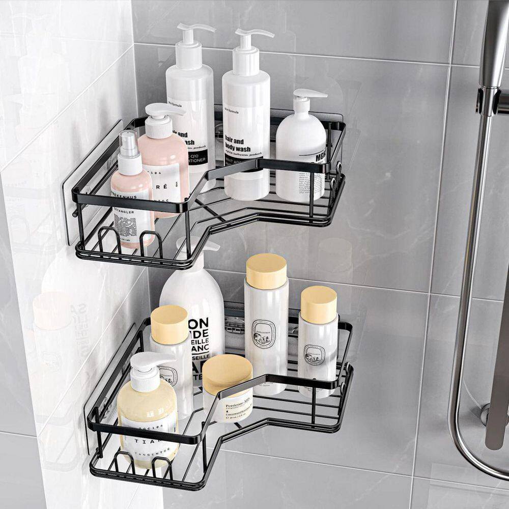 Dracelo 2-Pack Adhesive Stainless Steel Corner Shower Caddy Organizer Shelf with 8 hooks B09NBFH36P