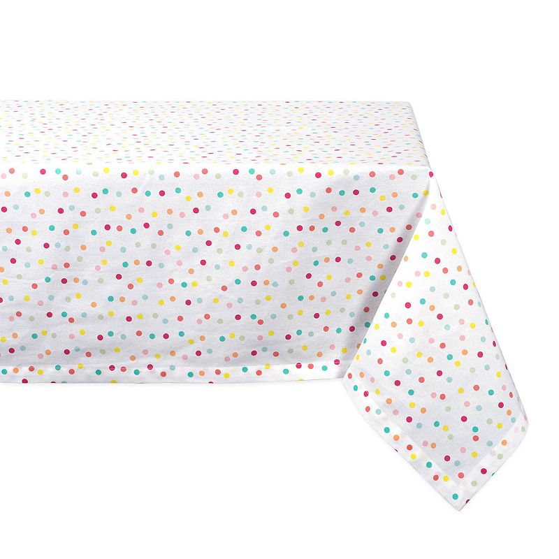 52 Pearl White and Pink Polka Dots Printed Square Tablecloth