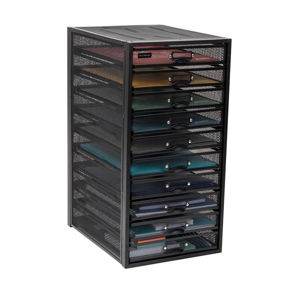 Mind Reader Network Collection 10-Drawer File Storage Desk Organizer Label Frame on Each Drawer Metal Mesh Multi-Purpose Black 10CABMESH-BLK