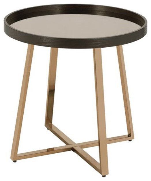 ACME Hepton Round Mirrored Top End Table in Mirrored and Walnut   Contemporary   Side Tables And End Tables   by HedgeApple  Houzz