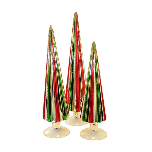 Red And Green Pleated Trees St 3 Decor Ation Gold Glitter Cody Foster Decorative Sculptures