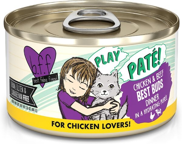 BFF Play Pate Lovers Chicken and Beef Best Buds Wet Cat Food， 2.8-oz can， pack of 12