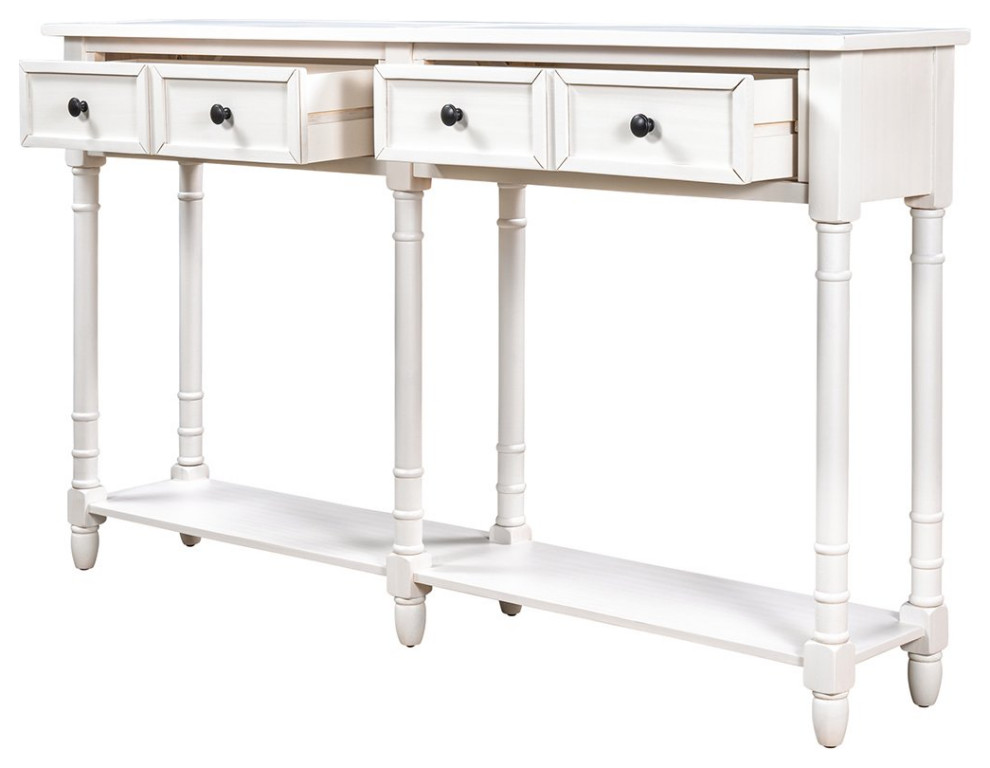 Large Console Table  Turned Legs With Framed Drawers  ampRound Black Knobs  White   Traditional   Console Tables   by Decor Love  Houzz