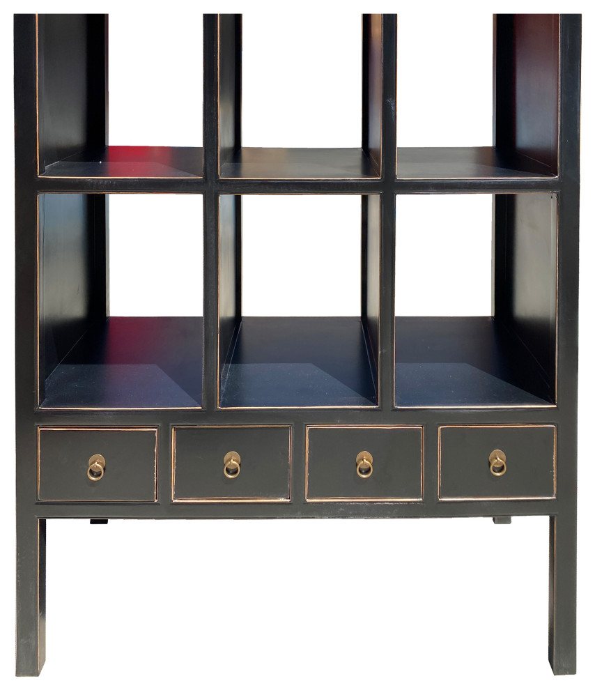 Oriental Black Lacquer Open Shelf Bookcase Display Cabinet Divider Hcs7313   Asian   Bookcases   by Golden Lotus Antiques  Houzz