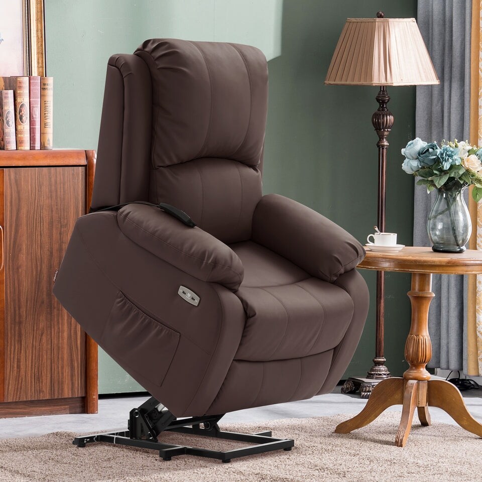 MCombo Small Sized Power Lift Recliner Chair with Massage and Heat  USB Ports  Faux Leather 7409