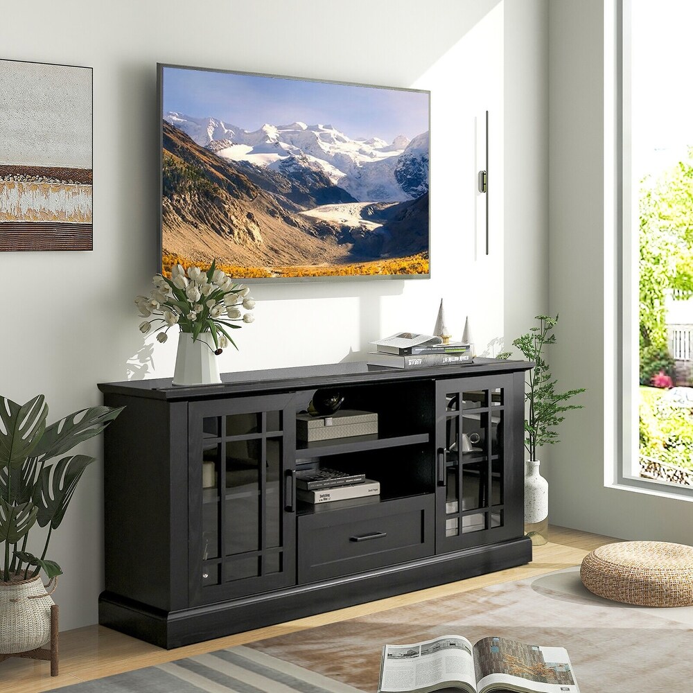 Gymax Farmhouse TV Stand for TVs up to 70'' Media Center w/ Glass