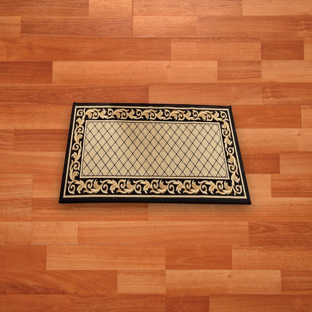 Collections Etc Floral Scroll Basket Weave Rug With Skid resistant Backing