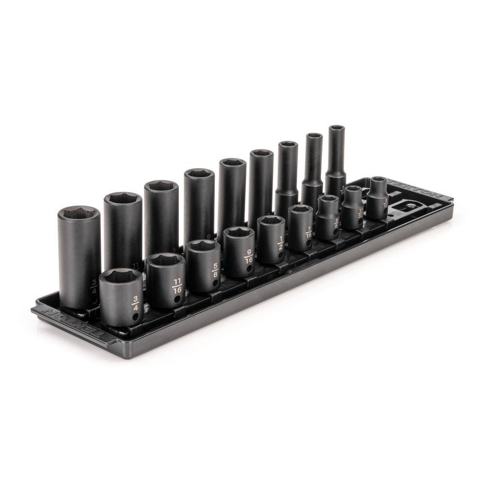 TEKTON 38 in. Drive 6-Point Impact Socket Set with Rails (516 in.-34 in.) (18-Piece) SID91208