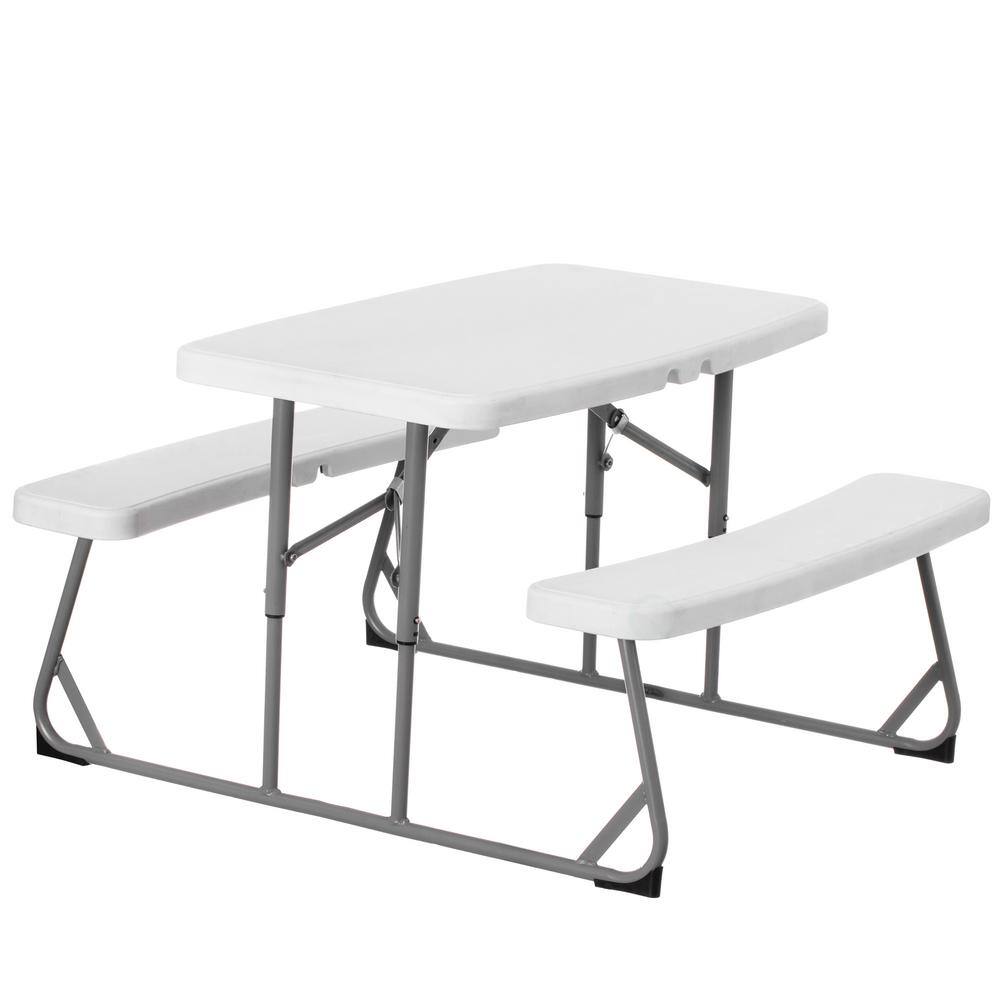 Gardenised Foldable White Kids' Picnic Table Bench Outdoor Portable Children's Backyard Table Patio Table QI004602WT