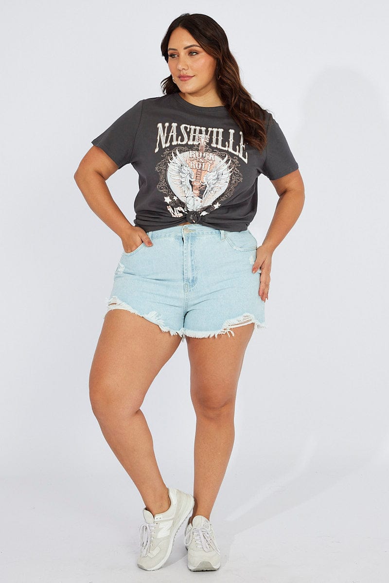 Grey Graphic T-shirt Short Sleeve Crew Neck