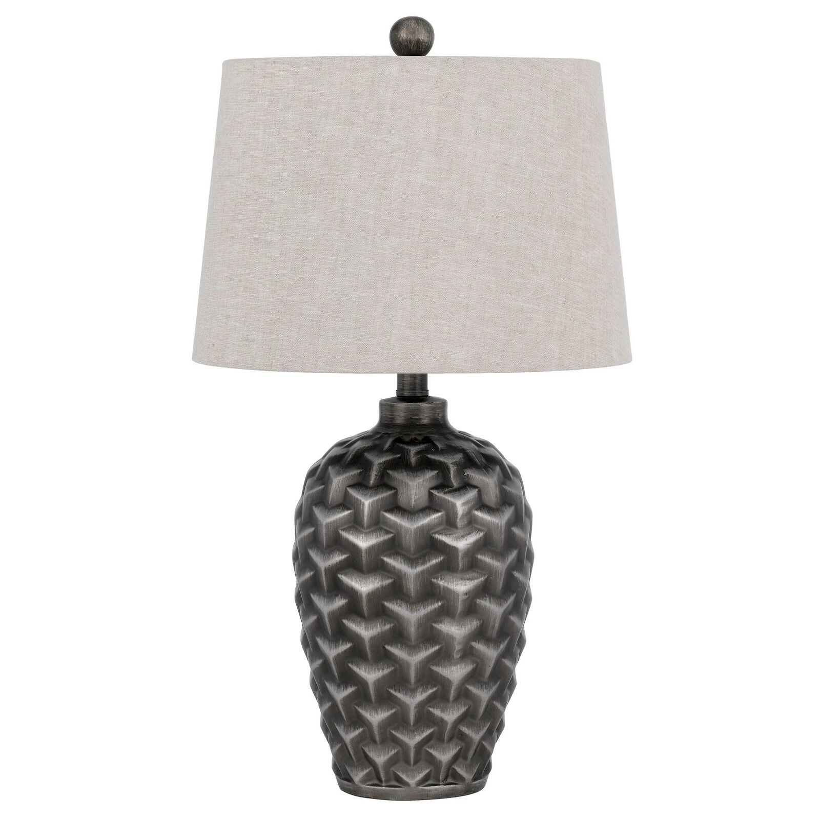 25 Inch Urn Base Table Lamp with 3D Trellis Pattern， Silver