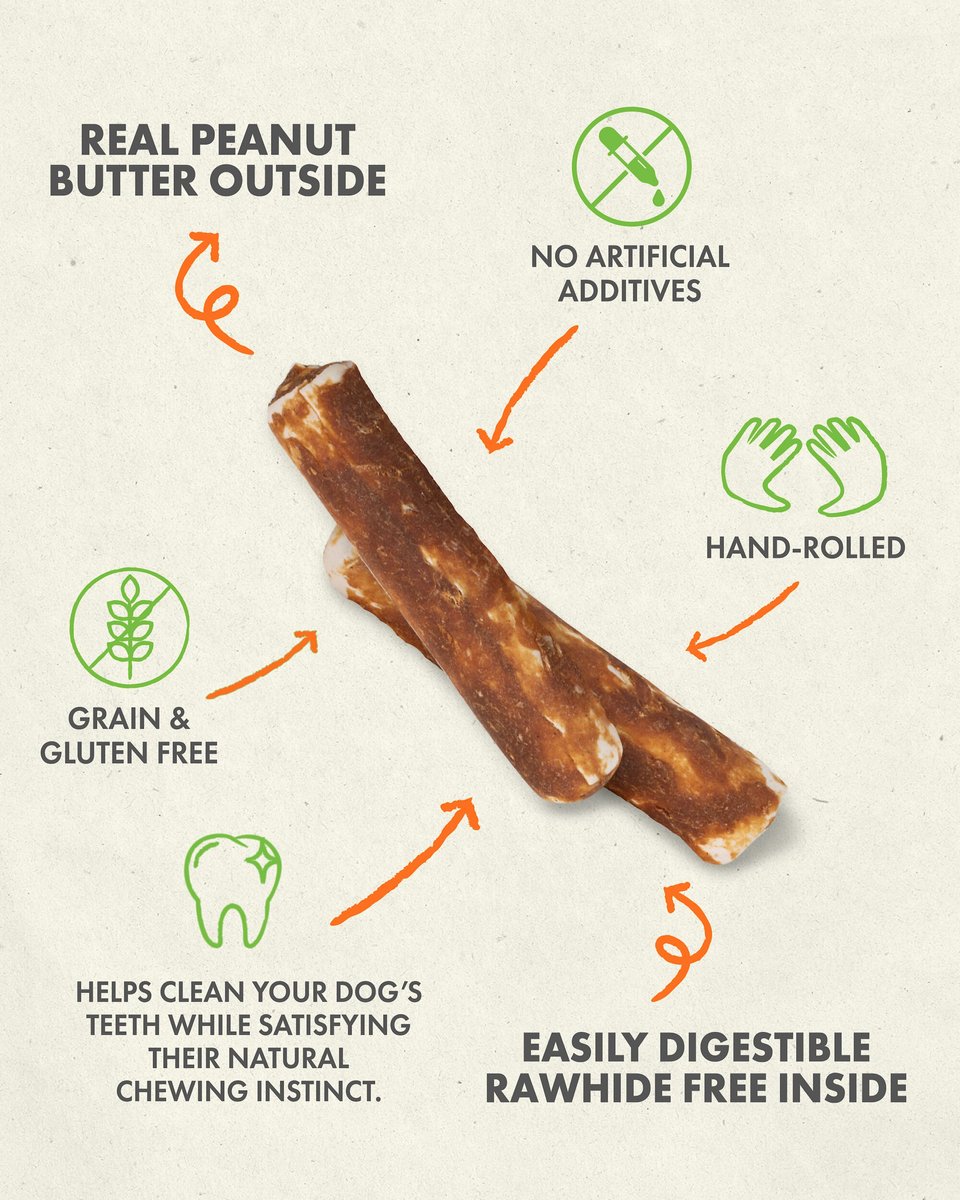 Canine Naturals Hide Free Peanut Butter Flavor Roll Dog Chew Treat， Medium