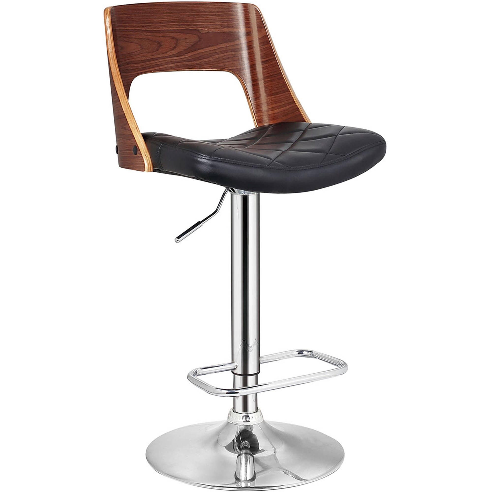 Bentwood Contemporary Modern Stylish Wood Back Adjustable Swivel Bar Stool with Diamond Quilted Finish Curved Seat