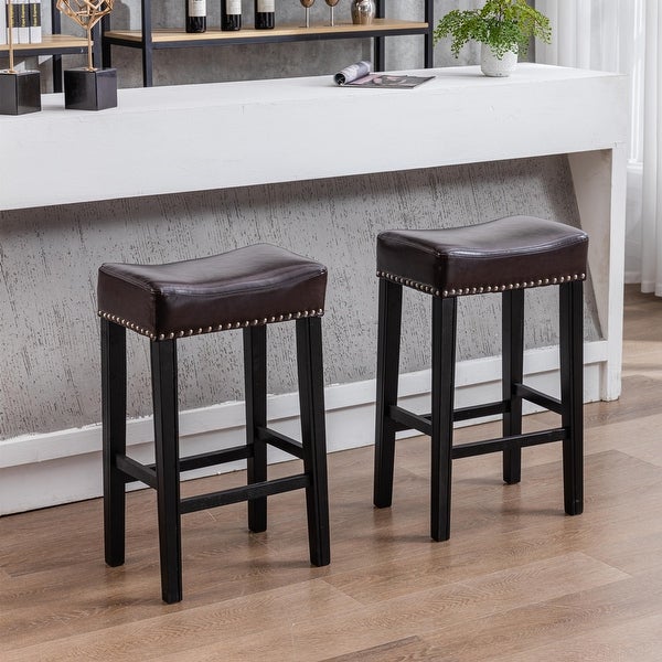 29in Counter Height Faux Leather Bar Stools Set of 2