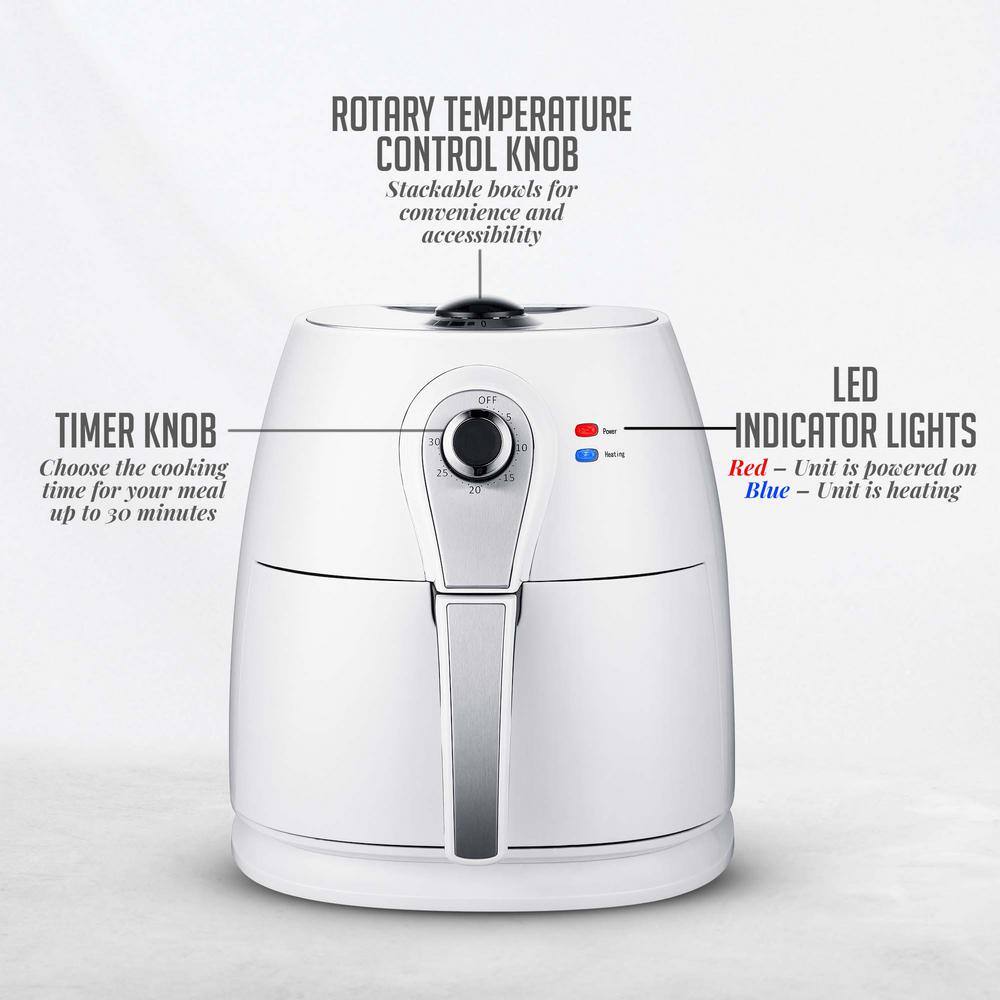 OVENTE 3.2 qt. White Electric Air Fryer with 30-min Timer Adjustable Temperature Controls Includes Fry Basket and Grill Pan FAM21302W