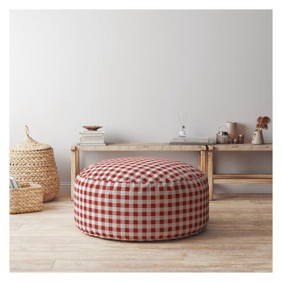 Indoor PLAIDO Bright Red Round Zipper Pouf   Stuff...