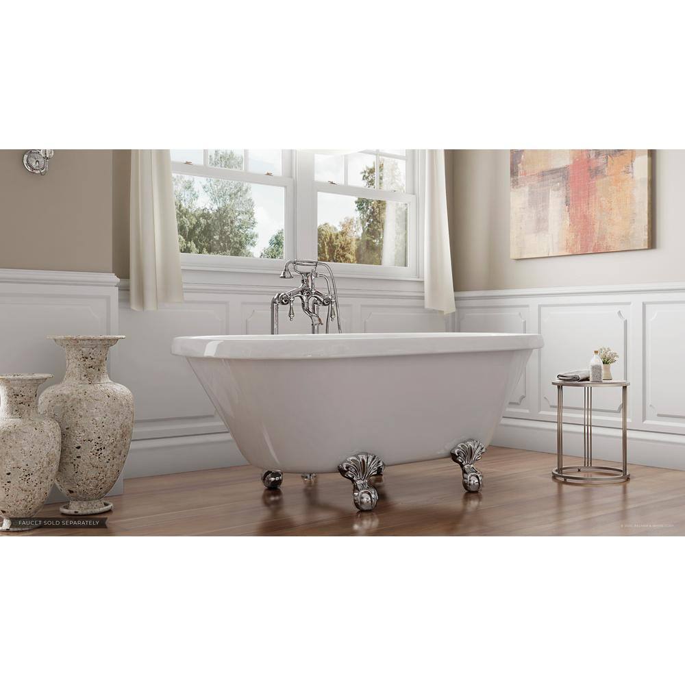 PELHAM  WHITE W-I-D-E Series Dalton 60 in. Acrylic Clawfoot Bathtub in White Ball-and-Claw Feet Drain in Polished Chrome PW82024-PC