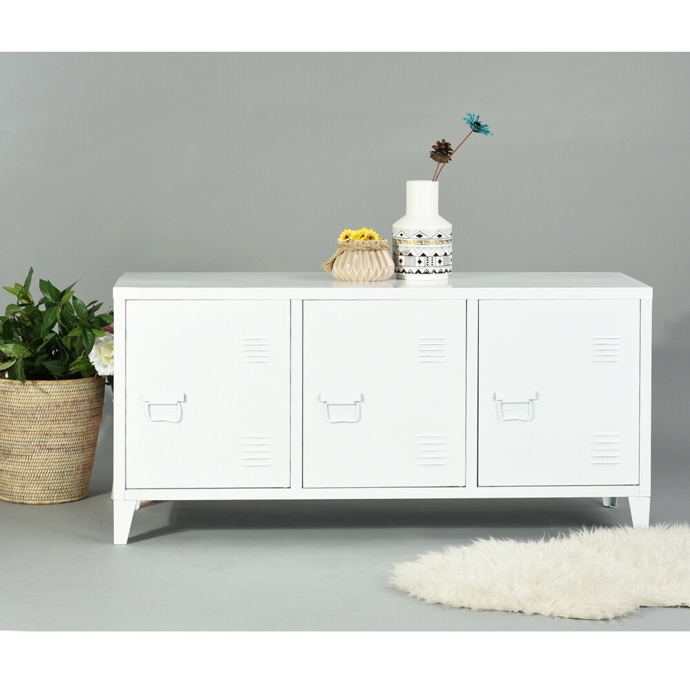 White Storage Cabinet 3 Door Dresser Free Standing Storage Organizer