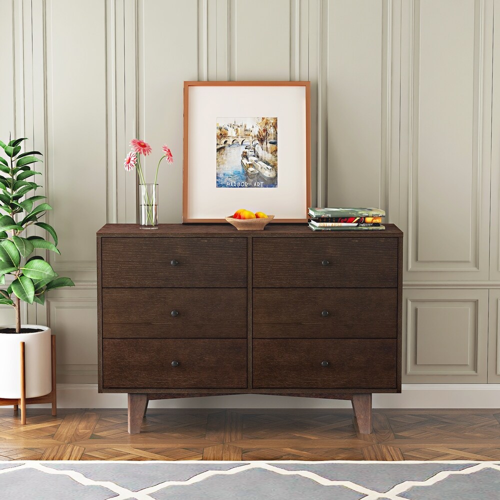 Auburn Solid Wood Spray Painted 6 Drawer Dresser Storage Cabinet with Retro Round Handle and Supporting Leg