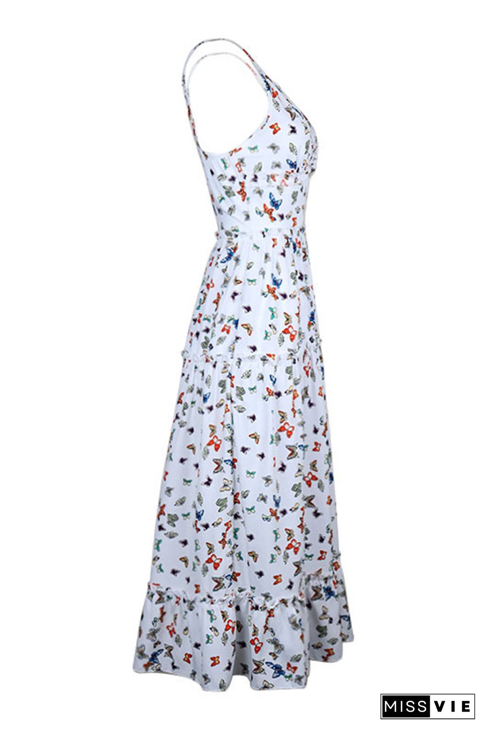 Butterfly Print Tiered Spachetti Dress