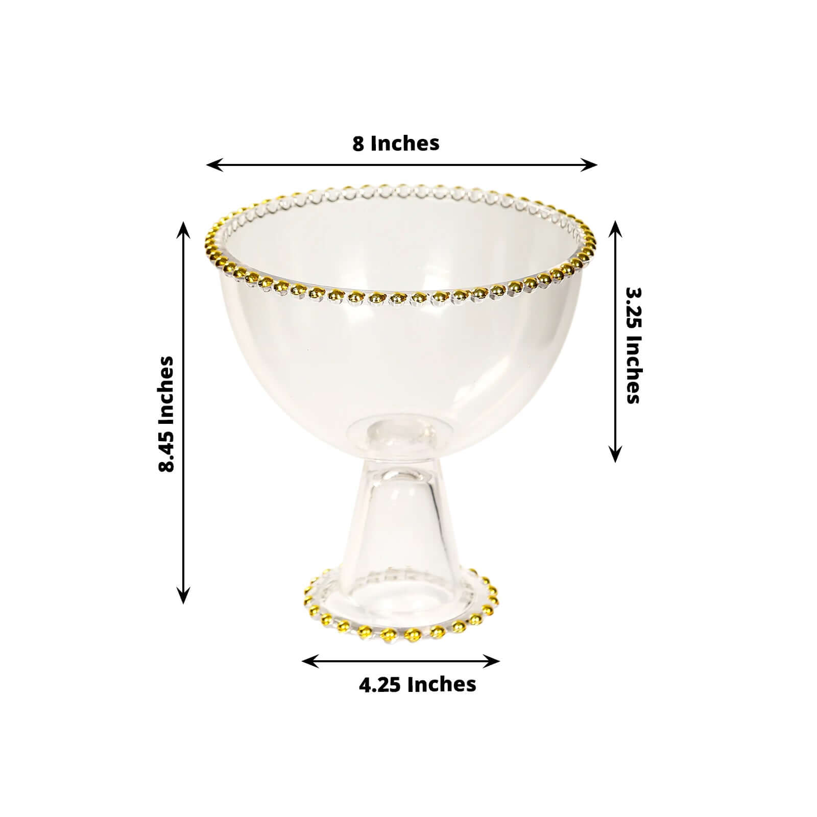 Clear Compote Pedestal Bowl Glass Flower Vase With Gold Beaded Rim, Round Footed Candy Trifle Bowl Dessert Display Stand - 8