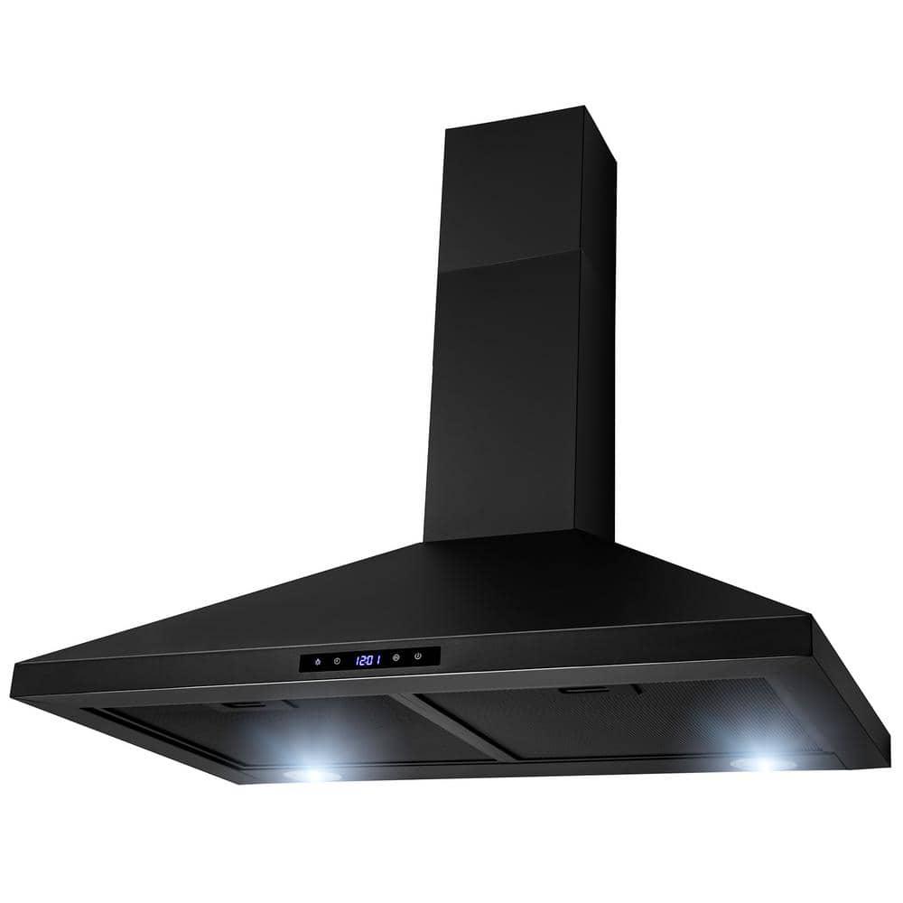 AKDY 30 in 217 CFM Convertible Kitchen Wall Mount Range Hood in Black Painted Stainless Steel with Lights