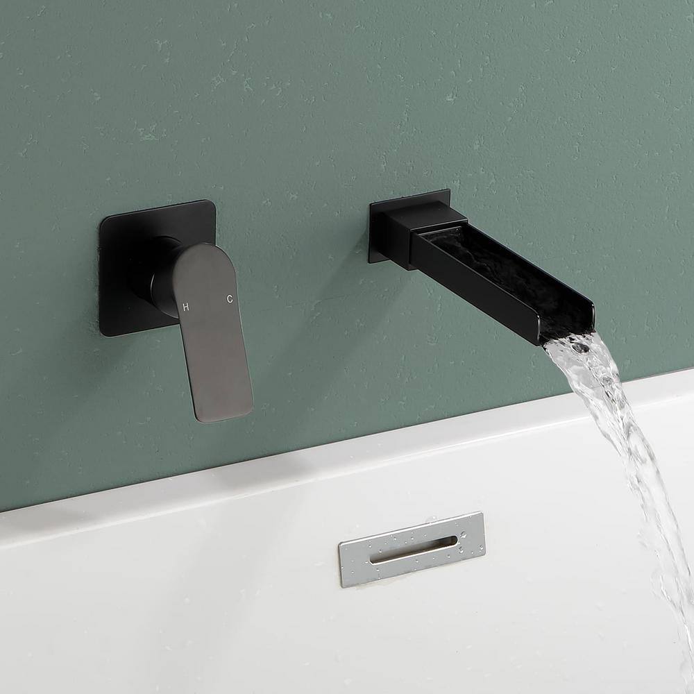 FLG Single-Handle Waterfall Wall-Mount Roman Tub Faucet in Matte Black SS-0033-MB