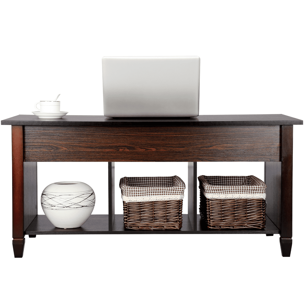 SMILE MART Modern Lift Top Coffee Table with 3 Storage Compartments, Espresso