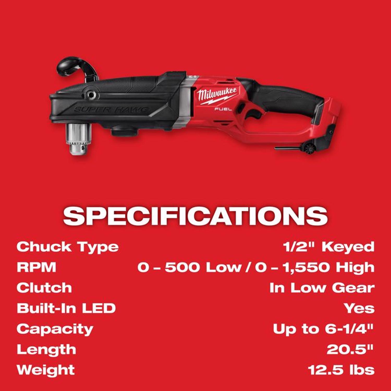 MW M18 Fuel 18 V 1/2 in. Brushless Cordless Right Angle Drill Tool Only