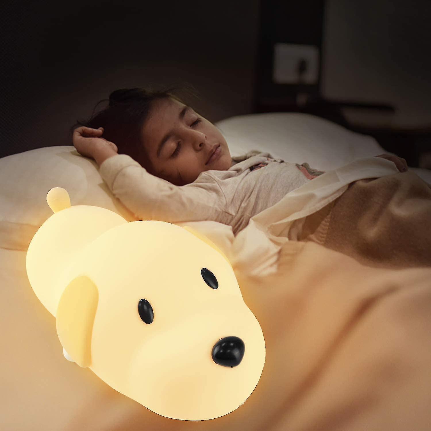 Baby Night Light， Usb Rechargeable Led Toddler Night Light， Silicone Child Bedside Lamp Adjustable Brightness With Timer， Dog Night Light Lamp Touch C