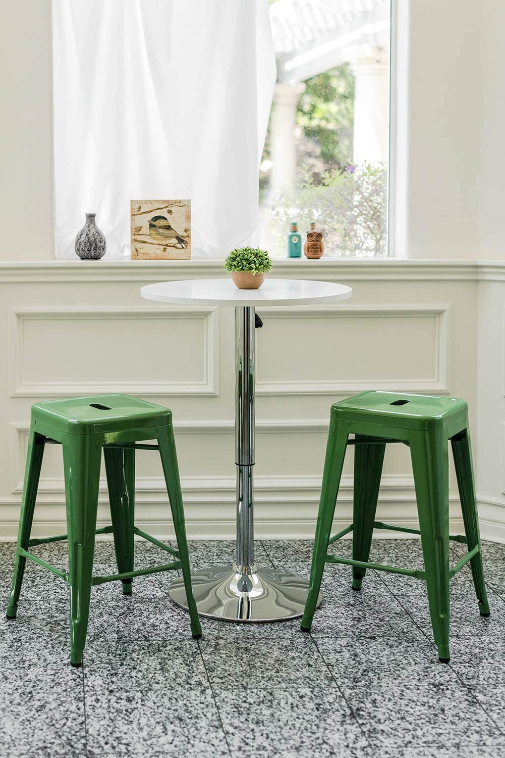 24 Inch Metal Bar stools, Backless Counter Height Barstools, Indoor Outdoor Stackable Stools with Square Seat