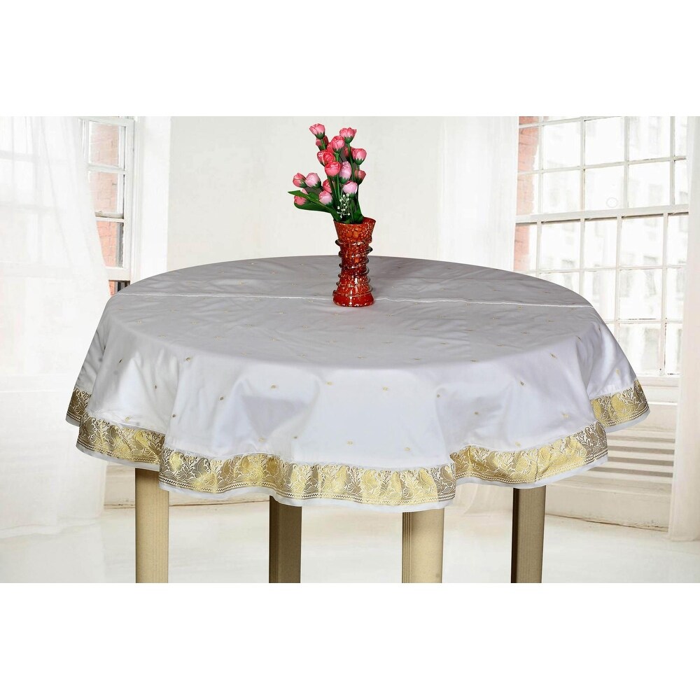 White Gold   Handmade Sari Tablecloth (India)   Round