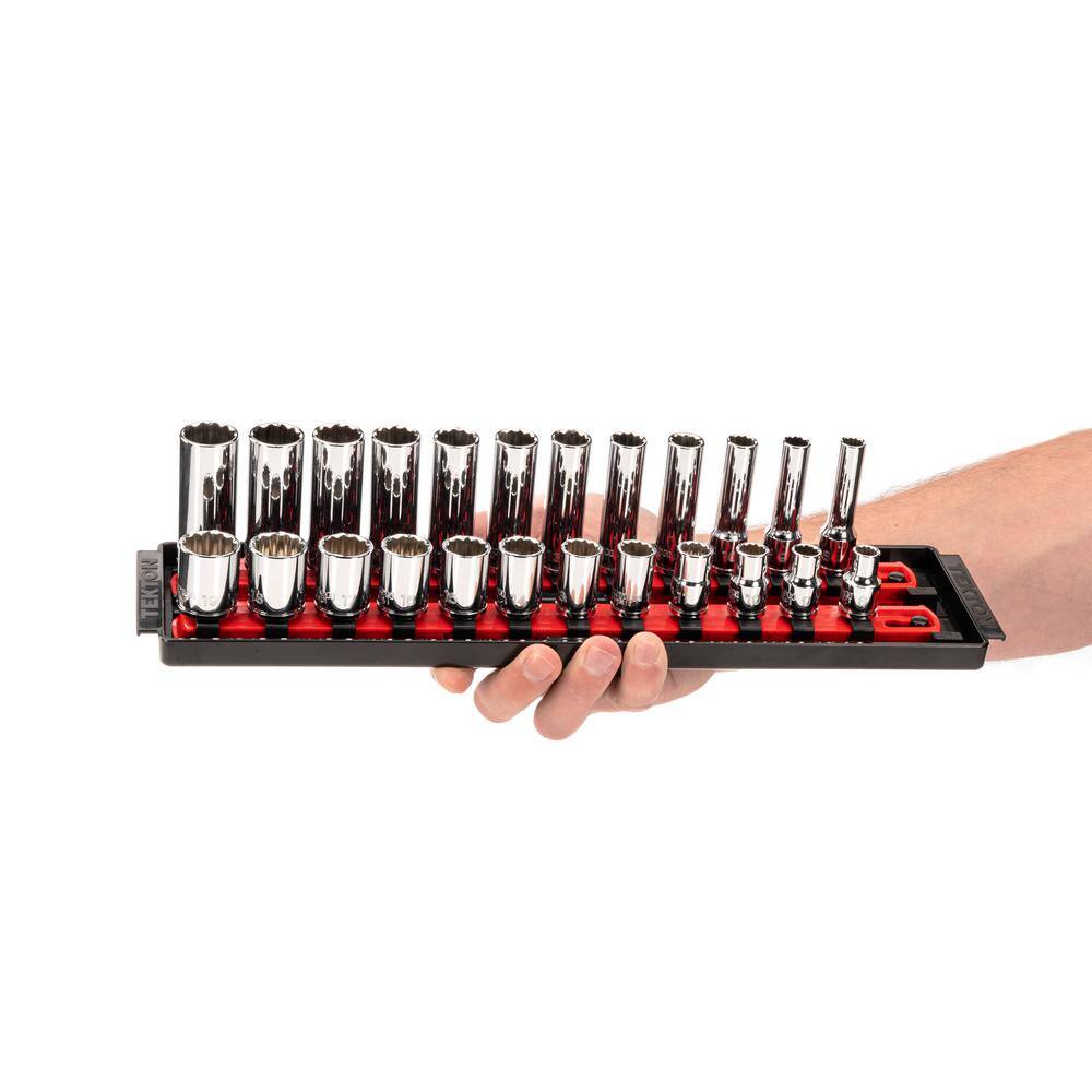 TEKTON 38 in. Drive 12-Point Socket Set with Rails (8 mm-19 mm) (24-Piece) SHD91216