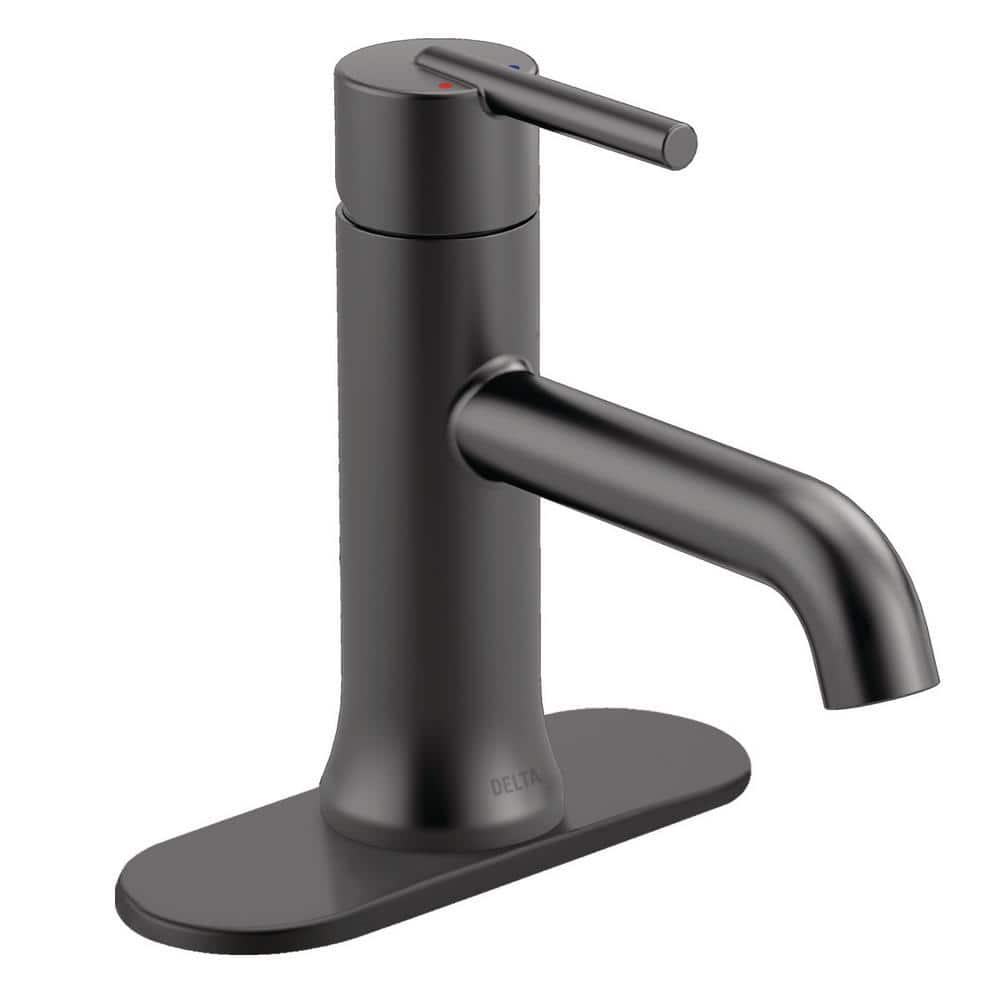 Delta Trinsic Single Hole SingleHandle Bathroom Faucet with Metal Drain Assembly in Matte Black