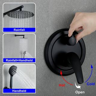 WATWAT Dowell 5-Spray 10 in. Shower Head Wall Mount Fixed and Handheld Shower Head 2.5 GPM in Matte Black SMDJE0522HSDP11B