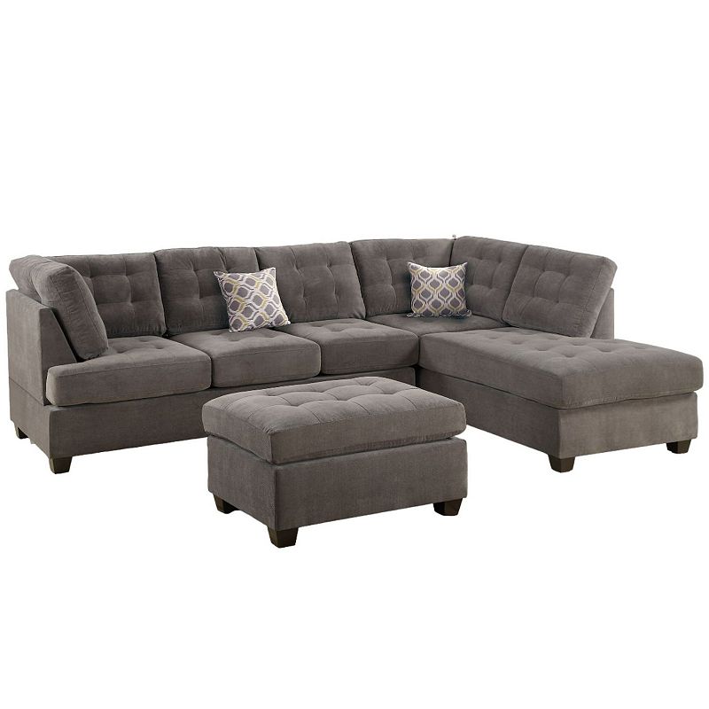 F.c Design Contemporary Sectional Sofa With Pillows Tufted Cushion Couch Waffle Suede Fabric