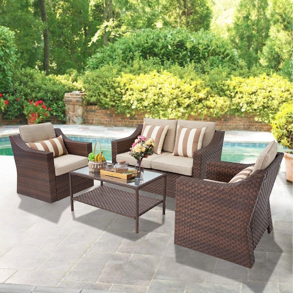 Solaura Outdoor 4 piece Wicker Conversation Set