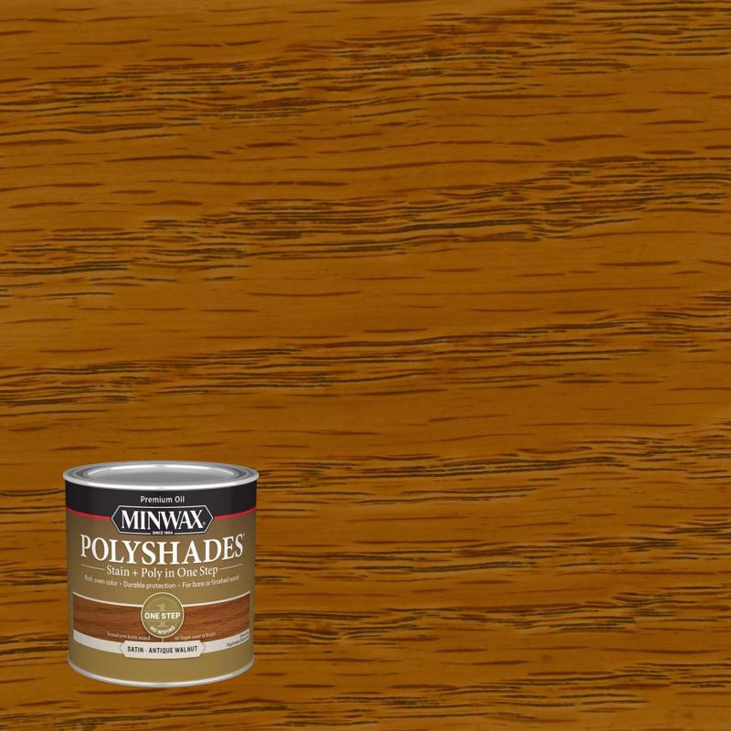 Minwax PolyShades Semi-Transparent Satin Antique Walnut Oil-Based Stain/Polyurethane Finish 0.5 pt