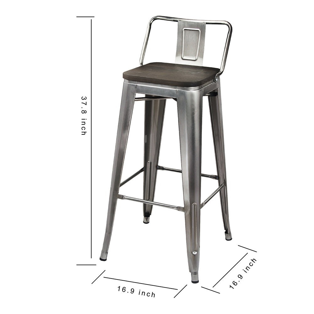 GIA Design Group 30 Inch Bar Height Middle Back Metal Stool with Dark Wooden Seat， Gunmetal