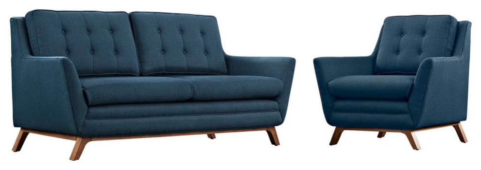 Gillian Azure Living Room Set Upholstered Fabric Set of 2   Midcentury   Living Room Furniture Sets   by V.S.D Furniture  Houzz